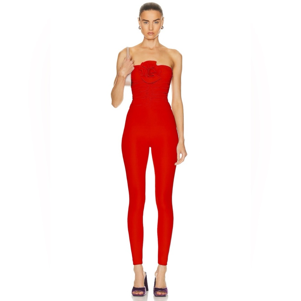 Maygel Coronel Matuna Rosette Ruched Strapless Jumpsuit In Red View 2